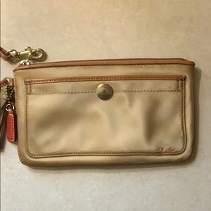 Tan / Gold Coach Wristlet Wallet / Bag